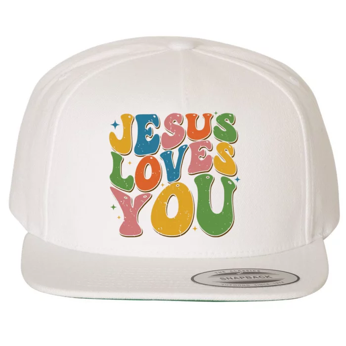 Jesus Loves You Retro Groovy Wool Snapback Cap