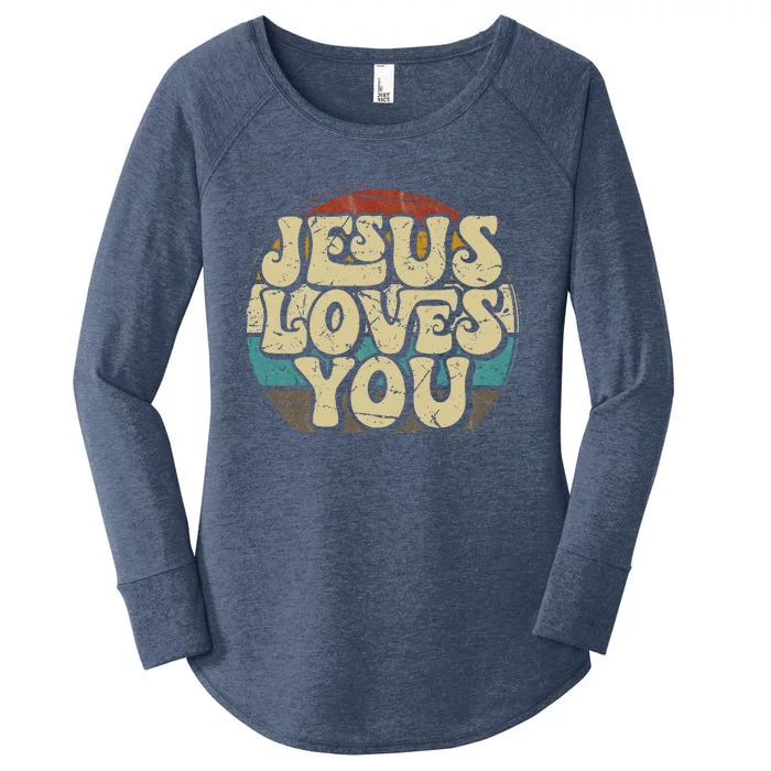 Jesus Loves You Retro Vintage Style Graphic Women's Perfect Tri Tunic Long Sleeve Shirt