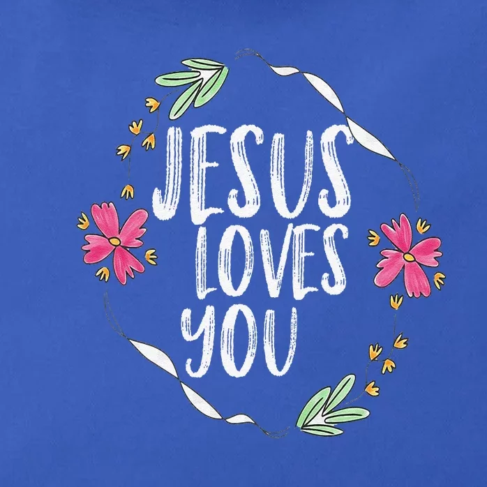 Jesus Loves You With Round Flower Frame Graphic Zip Tote Bag