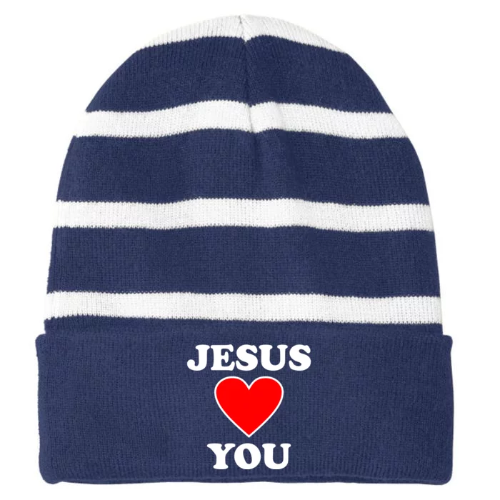 Jesus Loves You Come As You Are Striped Beanie with Solid Band