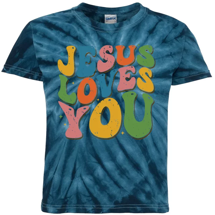 Jesus Loves You Retro Vintage Groovy Kids Tie-Dye T-Shirt