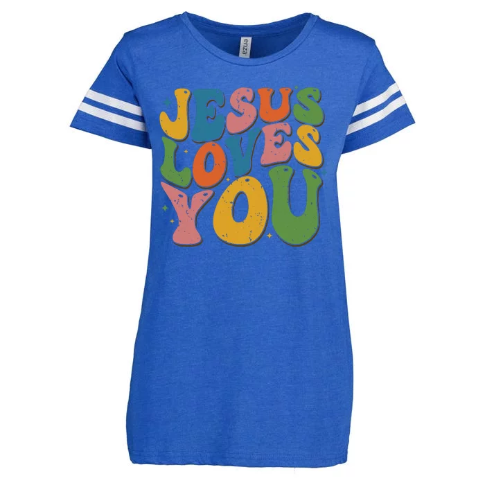 Jesus Loves You Retro Vintage Groovy Enza Ladies Jersey Football T-Shirt