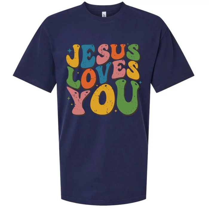 Jesus Loves You Retro Vintage Groovy Sueded Cloud Jersey T-Shirt