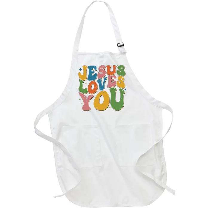 Jesus Loves You Retro Vintage Groovy Full-Length Apron With Pocket