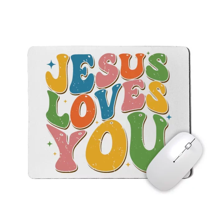 Jesus Loves You Retro Vintage Groovy Mousepad