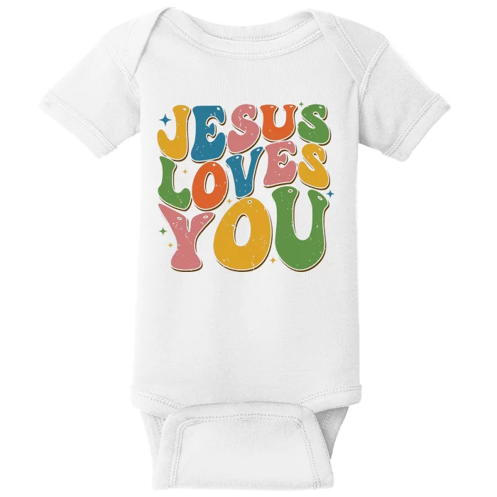 Jesus Loves You Retro Vintage Groovy Baby Bodysuit