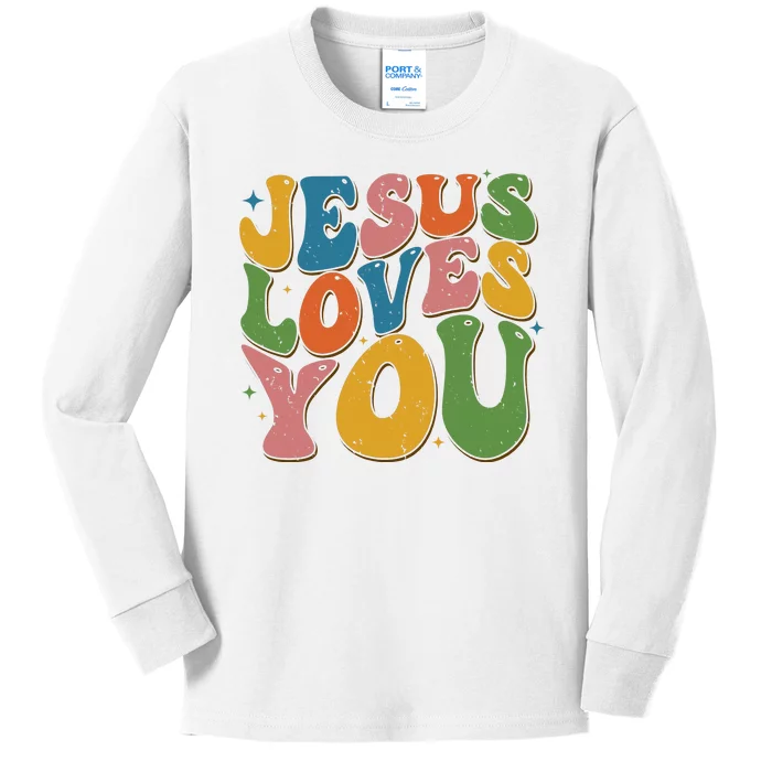 Jesus Loves You Retro Vintage Groovy Kids Long Sleeve Shirt