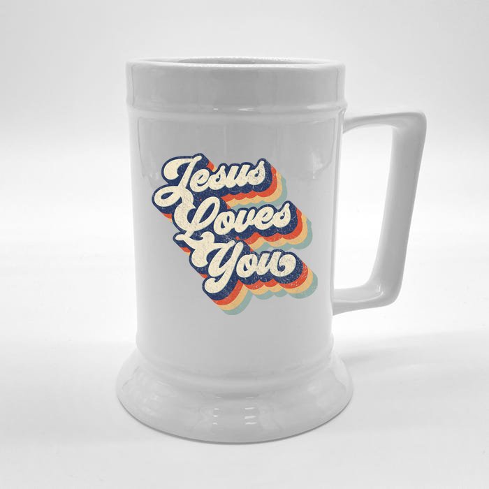 Jesus Loves You Retro Vintage Style Graphic Design Front & Back Beer Stein