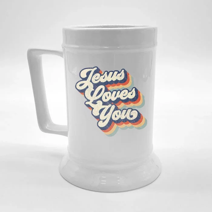 Jesus Loves You Retro Vintage Style Graphic Design Front & Back Beer Stein