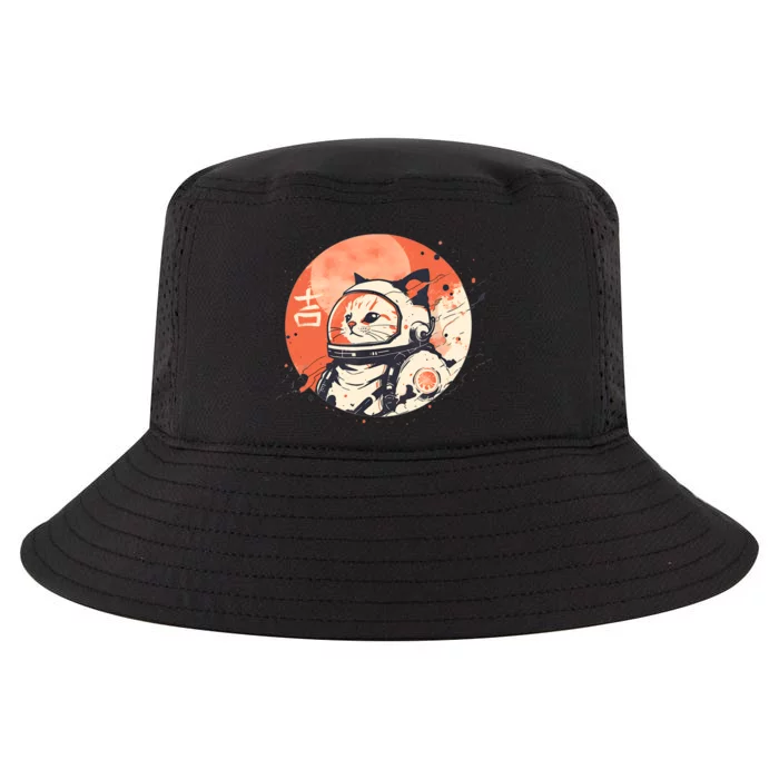 Japanese Minimalist 1950s Retro Space Cat Good Luck Kanji Cool Comfort Performance Bucket Hat