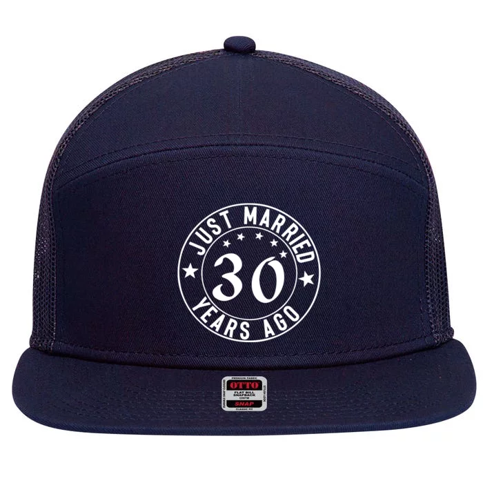 Just Married 30 Years Ago Happy Anniversary 7 Panel Mesh Trucker Snapback Hat