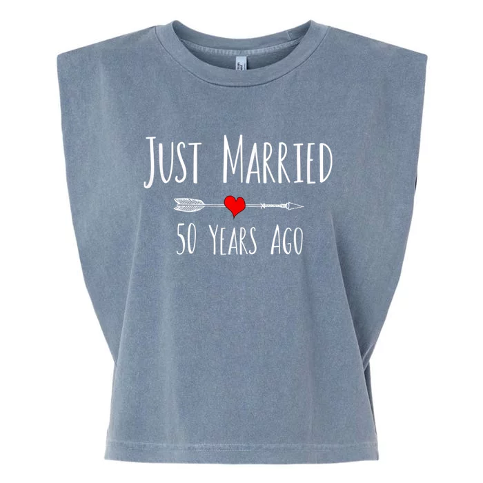 JUST MARRIED 50 YEARS AGO 50th Husband Wife Anniversary Gift Garment-Dyed Women's Muscle Tee