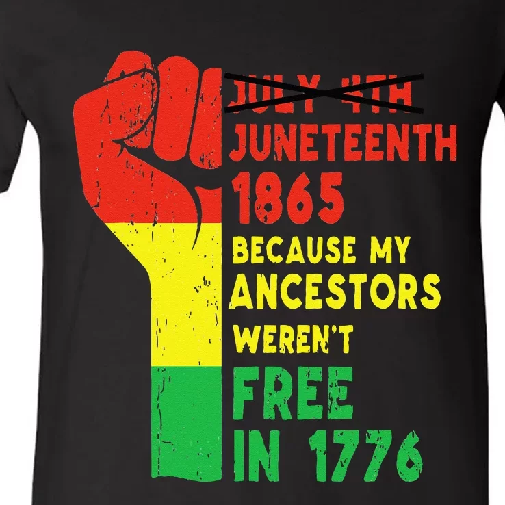 Juneteenth My Ancestors Free Black African Flag Pride Fist V-Neck T-Shirt