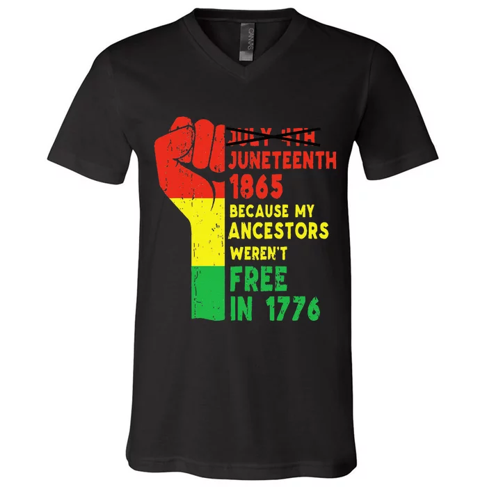 Juneteenth My Ancestors Free Black African Flag Pride Fist V-Neck T-Shirt