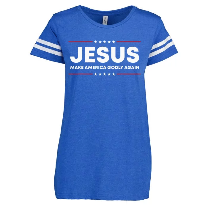 Jesus Make America Godly Again Patriotic Christian Faith USA Enza Ladies Jersey Football T-Shirt