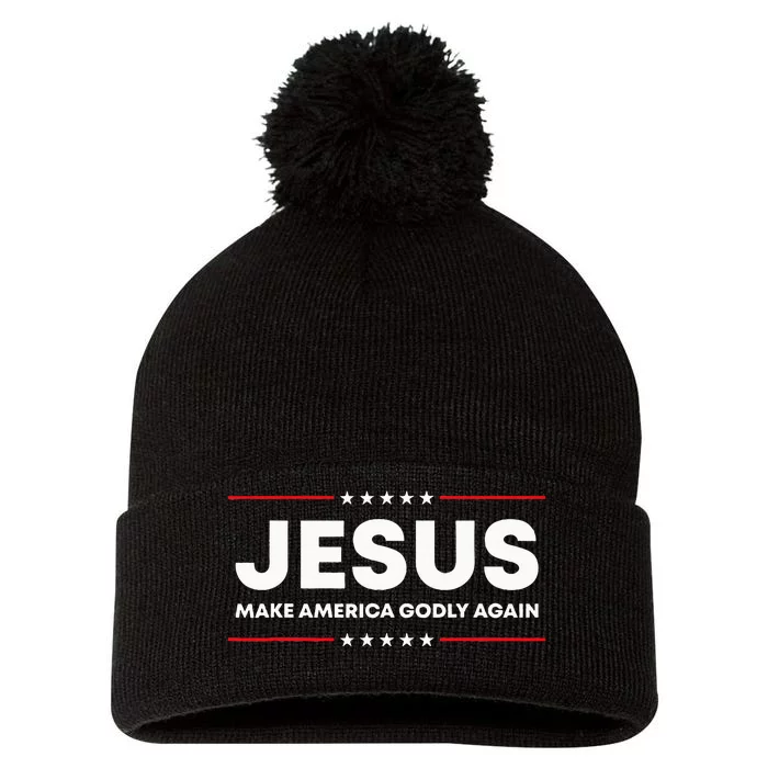 Jesus Make America Godly Again Patriotic Christian Faith USA Pom Pom 12in Knit Beanie