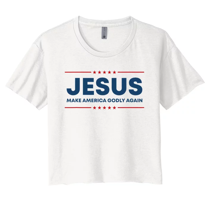 Jesus Make America Godly Again Christian Us Patriot American Women's Crop Top Tee