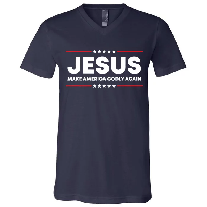 Jesus Make America Godly Again Patriotic Christian Faith USA V-Neck T-Shirt