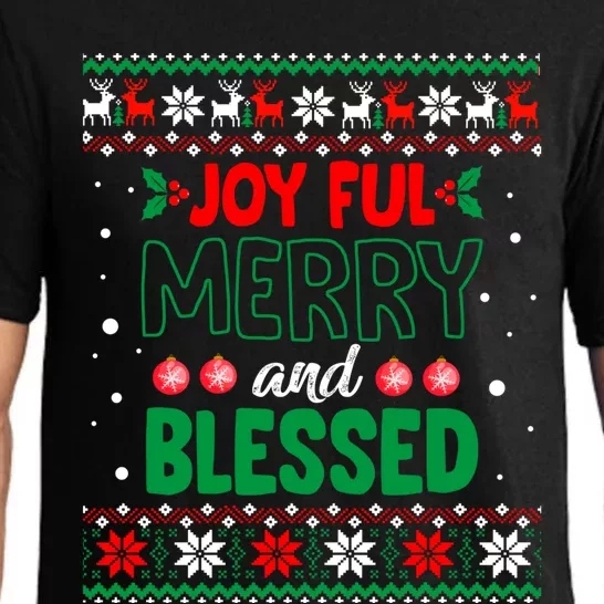 Joyful Merry And Blessed Christmas Gift Ugly Xmas Sweater Great Gift Pajama Set