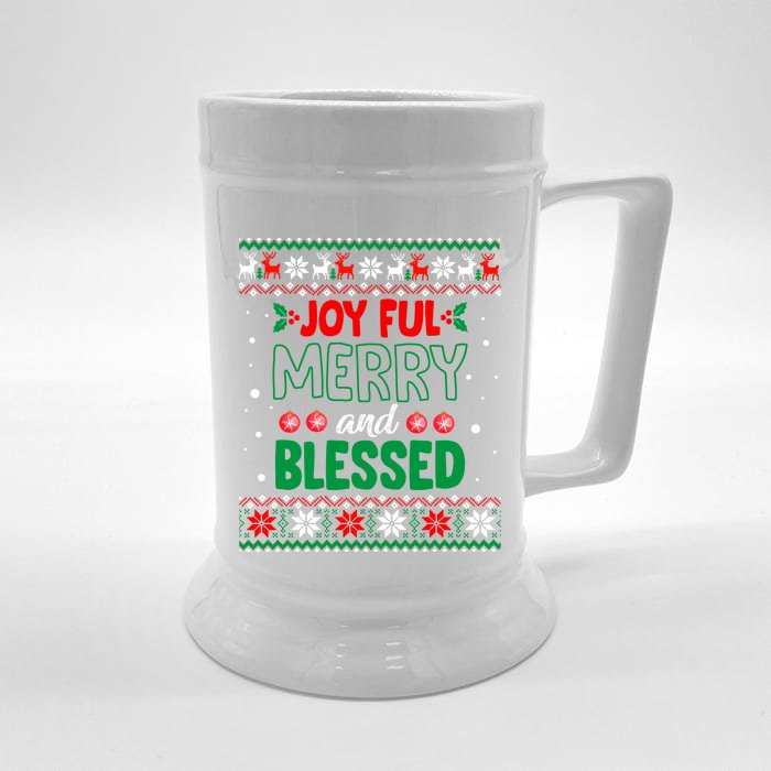 Joyful Merry And Blessed Christmas Gift Ugly Xmas Sweater Great Gift Front & Back Beer Stein