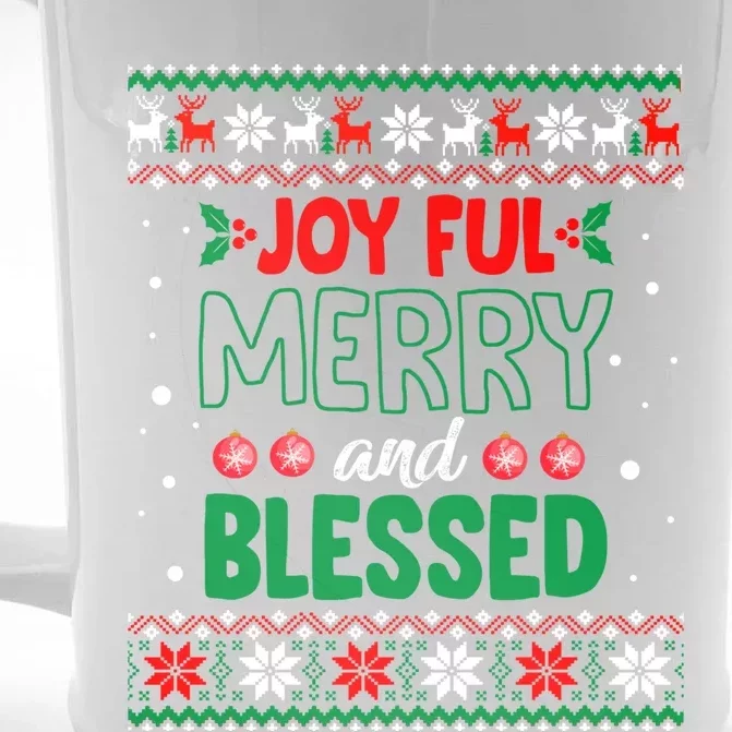 Joyful Merry And Blessed Christmas Gift Ugly Xmas Sweater Great Gift Front & Back Beer Stein