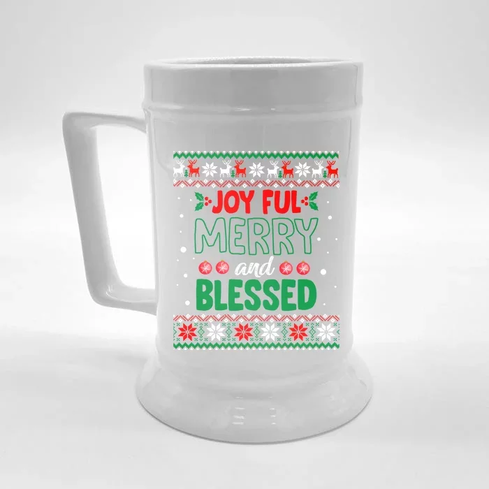 Joyful Merry And Blessed Christmas Gift Ugly Xmas Sweater Great Gift Front & Back Beer Stein