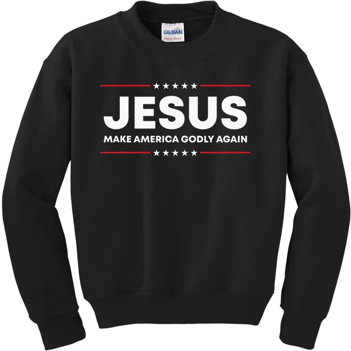 Jesus Make America Godly Again Patriotic Christian Faith Usa Kids Sweatshirt