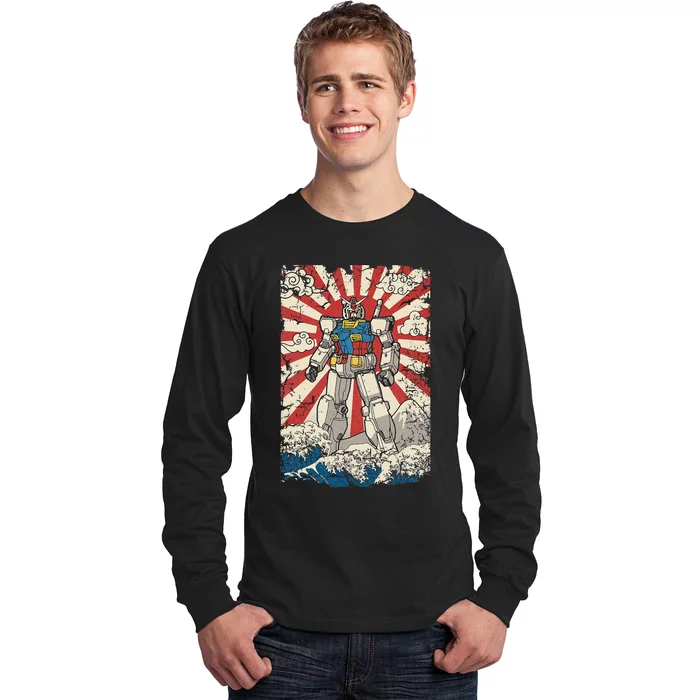 Japanese Mecha Anime Robot Kanagawa Great Wave Manga Long Sleeve Shirt