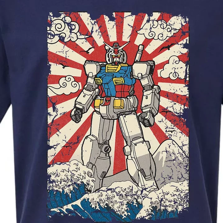 Japanese Mecha Anime Robot Kanagawa Great Wave Manga Sueded Cloud Jersey T-Shirt