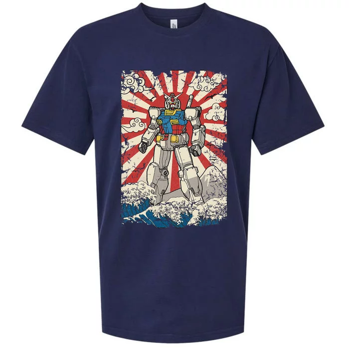 Japanese Mecha Anime Robot Kanagawa Great Wave Manga Sueded Cloud Jersey T-Shirt