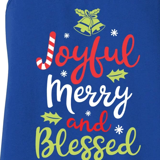 Joyful Merry And Blessed Christmas Girls Xmas Holiday Funny Gift Women's Racerback Tank