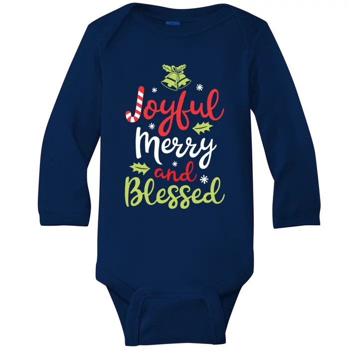 Joyful Merry And Blessed Christmas Girls Xmas Holiday Funny Gift Baby Long Sleeve Bodysuit