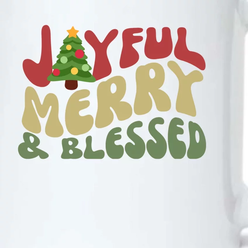 Joyful Merry And Blessed Retro Christmas Tree Lights Funny Gift Black Color Changing Mug