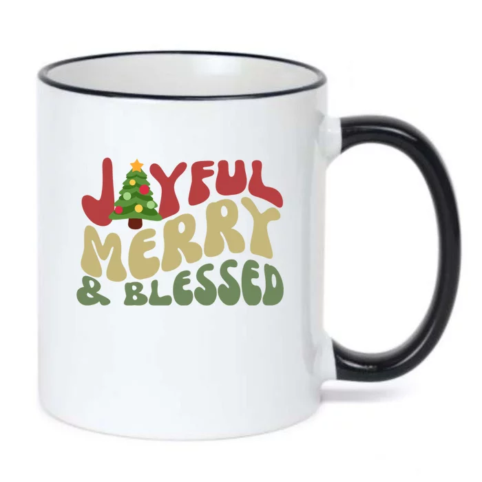 Joyful Merry And Blessed Retro Christmas Tree Lights Funny Gift Black Color Changing Mug