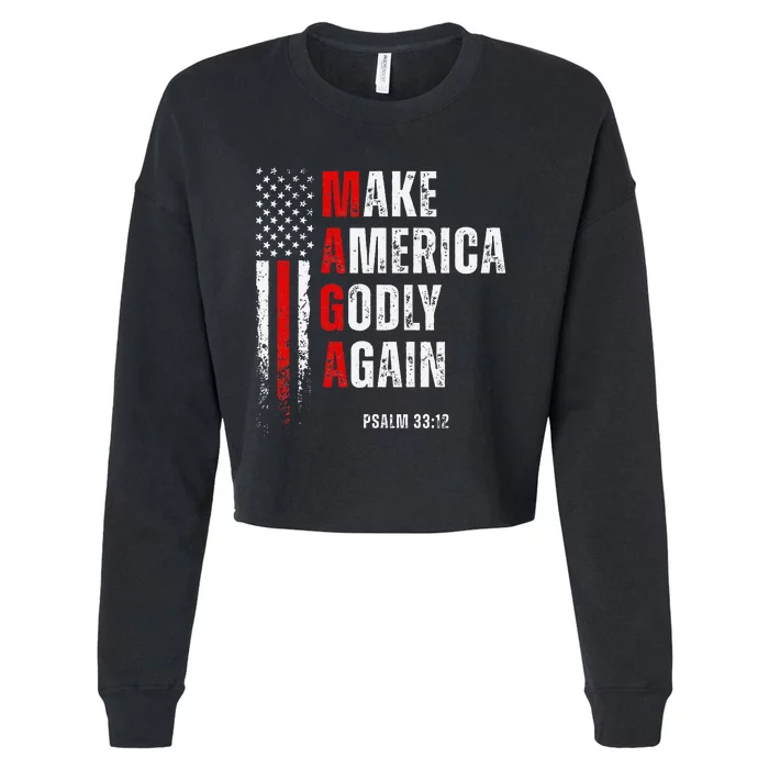 Jesus Make America Godly Again American Patriot Christian Cropped Pullover Crew