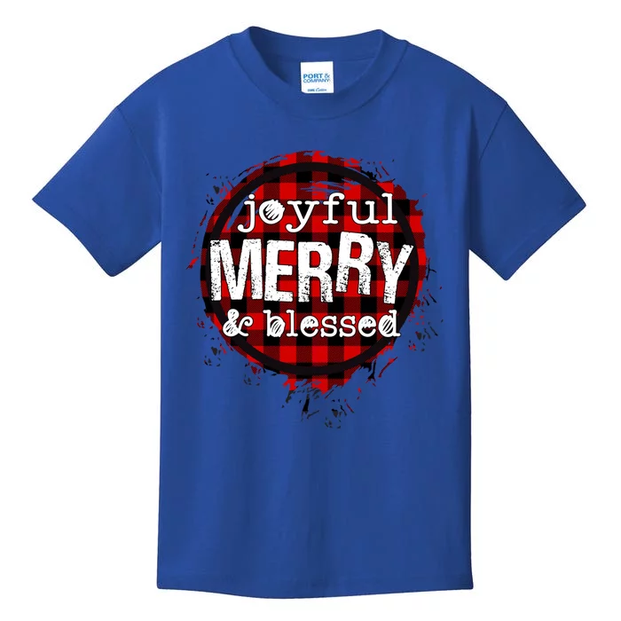 Joyful Merry And Blessed Christmas Xmas Vibes Buffalo Plaid Gift Kids T-Shirt