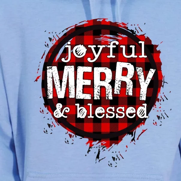 Joyful Merry And Blessed Christmas Xmas Vibes Buffalo Plaid Gift Unisex Surf Hoodie