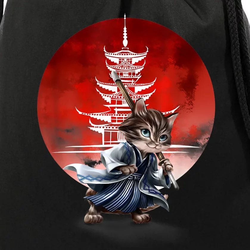 Japanese Martial Art Warrior Kendo Cat Drawstring Bag