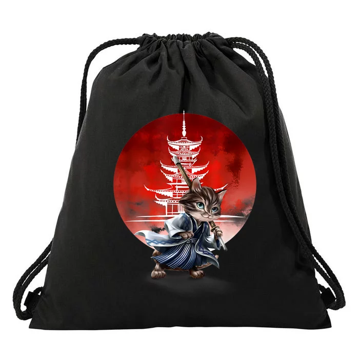 Japanese Martial Art Warrior Kendo Cat Drawstring Bag