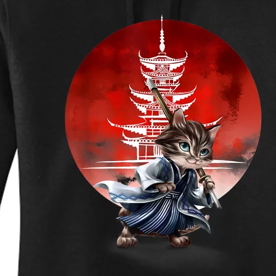 Japanese Martial Art Warrior Kendo Cat Women's Pullover Hoodie