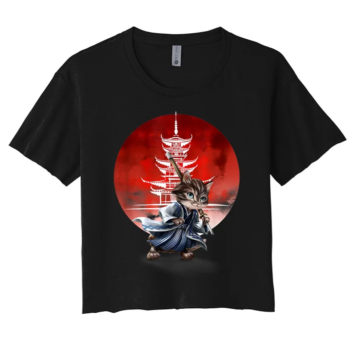 Japanese Martial Art Warrior Kendo Cat Women's Crop Top Tee