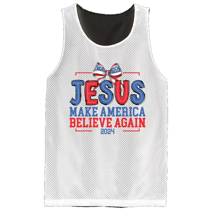 Jesus Make America Believe Again 2024 Vote Funny Patriotic Mesh Reversible Basketball Jersey Tank