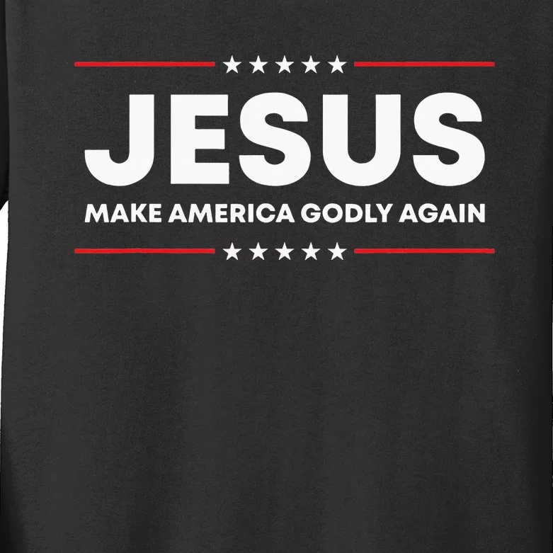 Jesus Make America Godly Again Patriotic Christian Faith USA Kids Long Sleeve Shirt