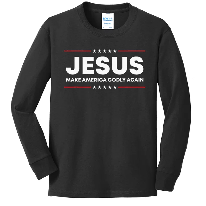 Jesus Make America Godly Again Patriotic Christian Faith USA Kids Long Sleeve Shirt