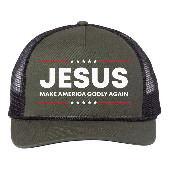 Jesus Make America Godly Again Patriotic Christian Faith USA Retro Rope Trucker Hat Cap