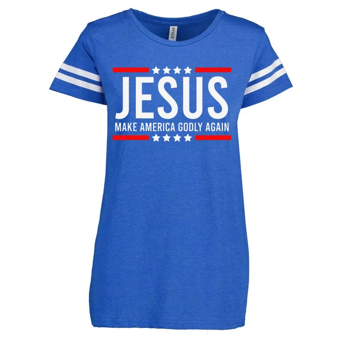 Jesus Make America Godly Again Patriotic Christian Enza Ladies Jersey Football T-Shirt