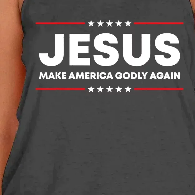 Jesus Make America Godly Again Patriotic Christian Faith USA Women's Knotted Racerback Tank