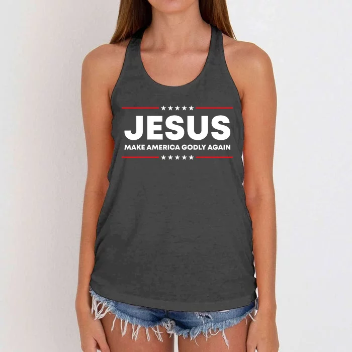 Jesus Make America Godly Again Patriotic Christian Faith USA Women's Knotted Racerback Tank