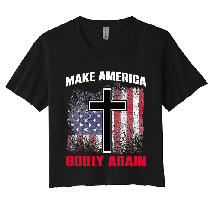 Jesus Make America Godly Again American Patriot Christian Women's Crop Top Tee