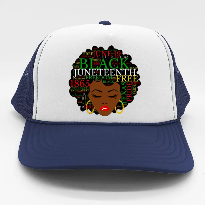 Juneteenth Melanin Black Women Natural Hair Afro Word Art Vneck Trucker Hat